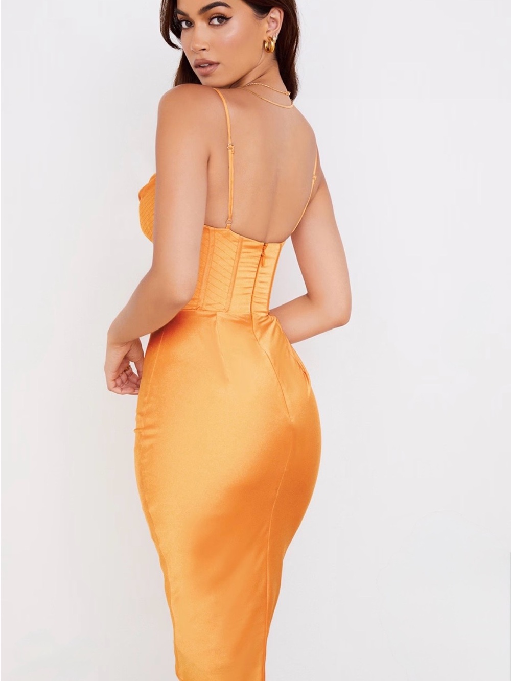 House of CB Myrna tangerine Satin Corset Midi Dress with tag never worn - Picture 3 of 4